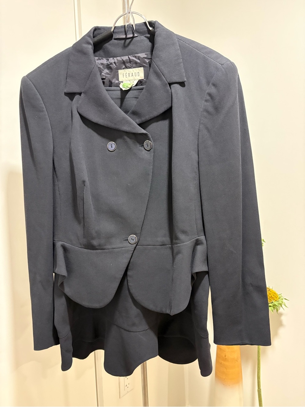 Vintage Louis Feraud Navy Double-Breasted Peplum Skirt Suit